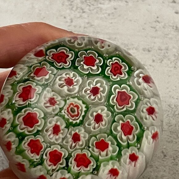 Millefiori Paperweight Handblown Studio Art Glass 2.5"H Red Green White Clear - Picture 4 of 9
